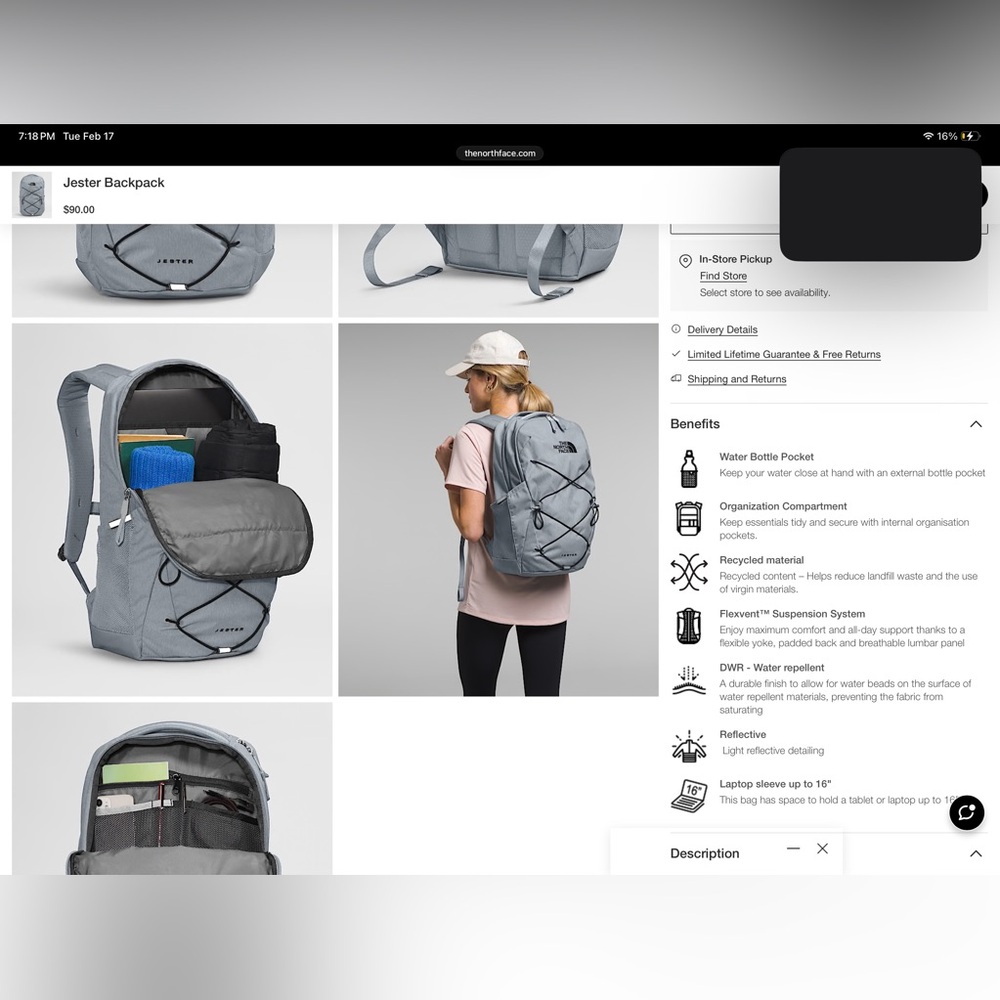 The North Face Black, Grey and White Jester Backpack - Picture 9 of 10